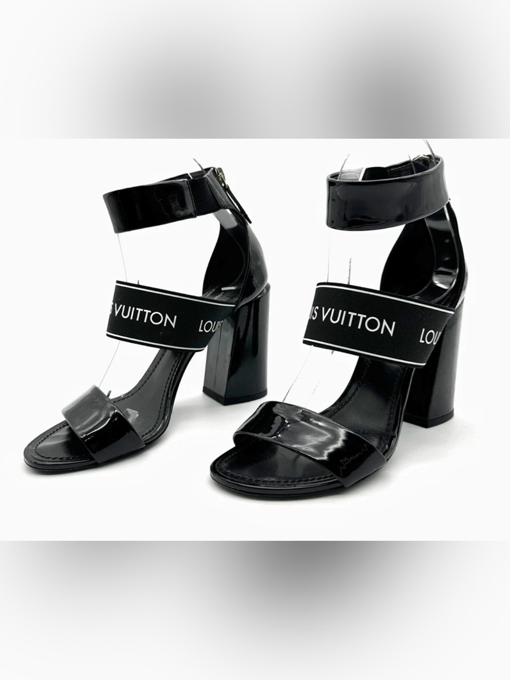 Louis Vuitton Black Patent Leather Block Heel Sandals